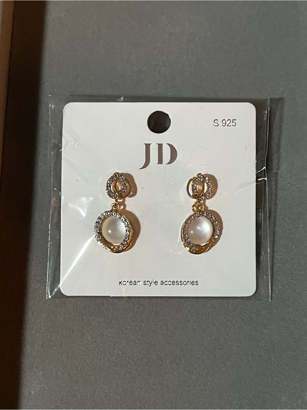 Gold-Tone Pearl Drop Earrings with Crystal Halo
